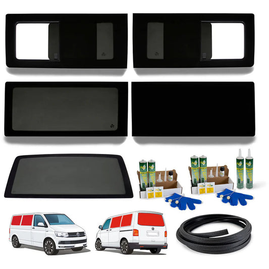 VW T5 Complete Campervan Window Bundle - Pair of Opening + Left Rear + Right FAKE + Tailgate POA